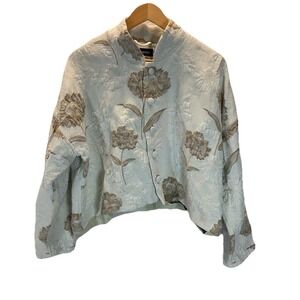 VTG Eskandar England Jacquard Brocade mint green floral‎ Boxy size 1 MD/LG